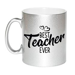 Foto van Best teacher ever leraren cadeau mok / beker zilver - feest mokken