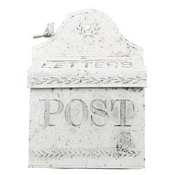 Foto van Clayre & eef brievenbus muur 28*12*41 cm wit, grijs metaal ornamenten letters/post/us mail wandbrievenbus brievenbus