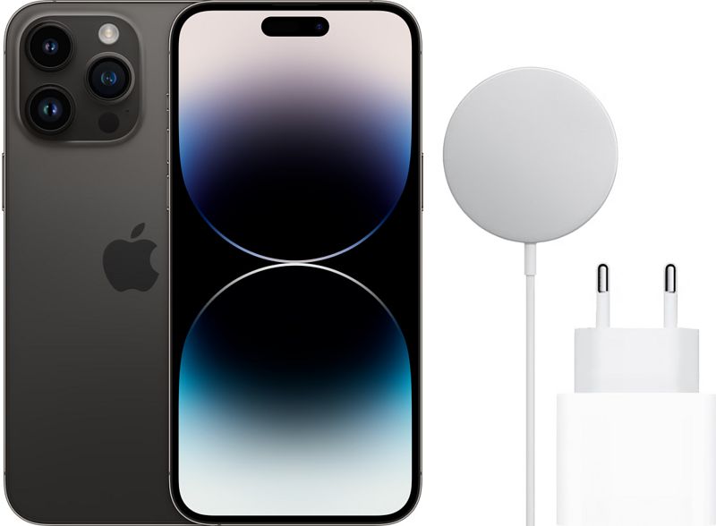 Foto van Apple iphone 14 pro max 128gb space black + magsafe oplaadpakket