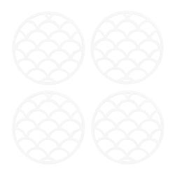 Foto van Krumble siliconen pannenonderzetter rond met schubben patroon - wit - set van 4