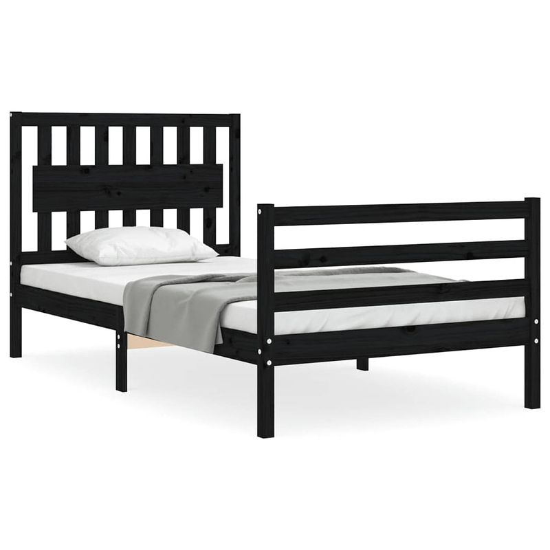 Foto van The living store bedframe - massief grenenhout - 100 x 200 cm - zwart