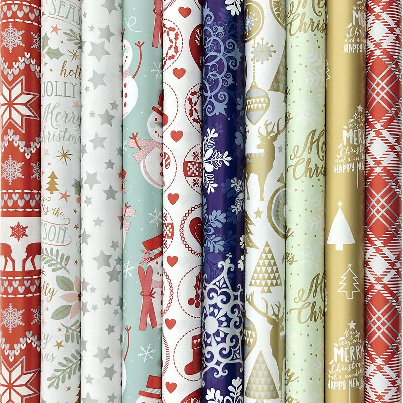 Foto van Benza assortiment cadeaupapier inpakpapier voor kerst kerstpapier k23 - 2 meter x 70 cm - 10 rollen