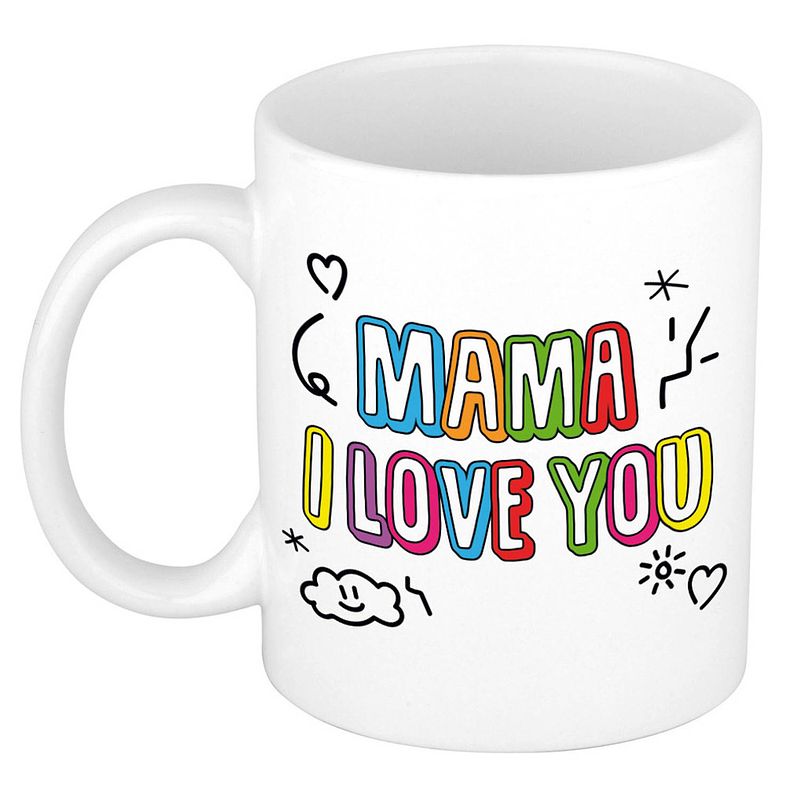 Foto van Bellatio decorations moeder/mama cadeau mok - i love you - multi - 300 ml - moederdag/verjaardag - feest mokken