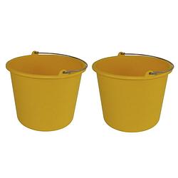 Foto van 2x schoonmaakemmers/huishoudemmers 12 liter geel - emmers