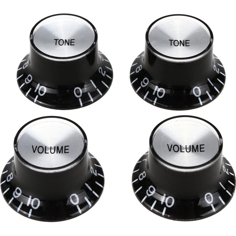 Foto van Gibson top hat knobs silver metal insert black potmeterknoppen voor gitaar (set van 4)