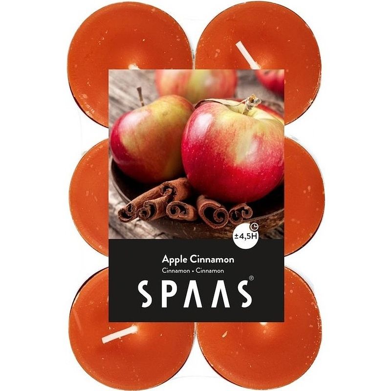 Foto van 12x theelichten appel/kaneel geurkaarsen apple cinnamon 4,5 branduren - geurkaarsen