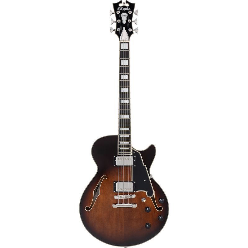 Foto van D'sangelico premier ss brown burst stopbar semi-akoestische gitaar met gigbag