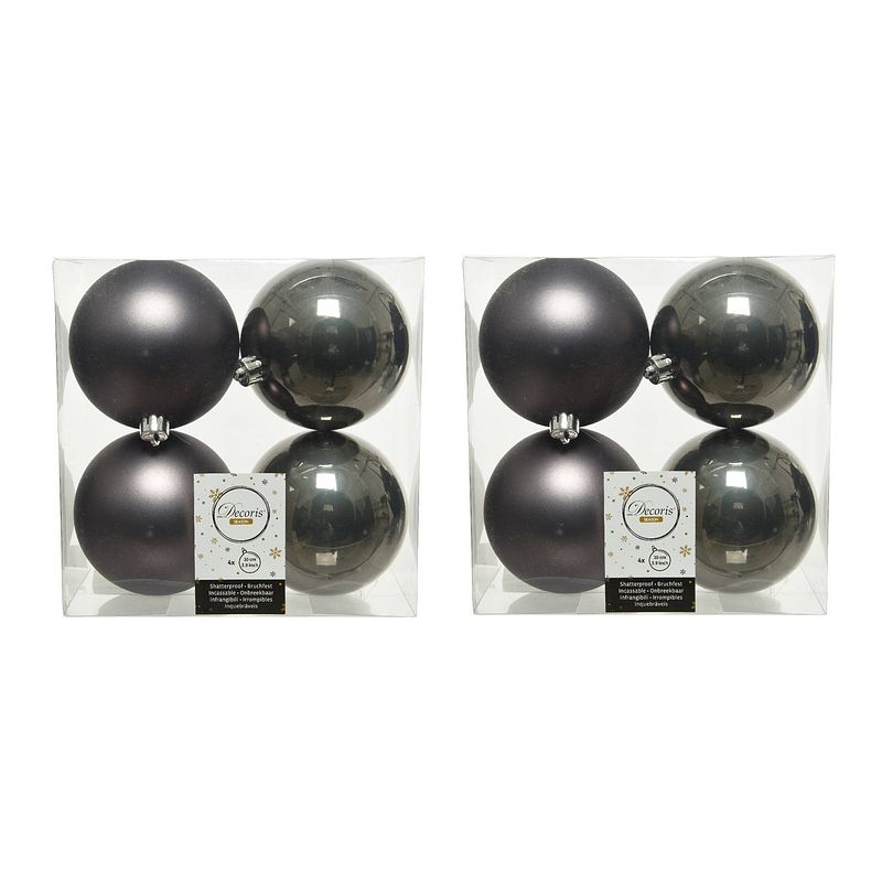 Foto van 8x stuks kunststof kerstballen antraciet (warm grey) 10 cm glans/mat - kerstbal