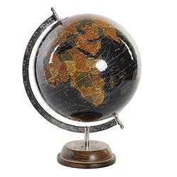 Foto van Decoratie wereldbol/globe zwart op metalen voet 28 x 37 cm - wereldbollen