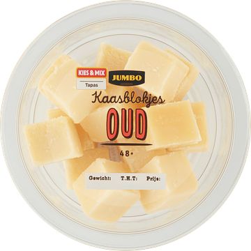 Foto van Jumbo kaasblokjes oud 48+ 100g aanbieding bij jumbo | diverse soorten