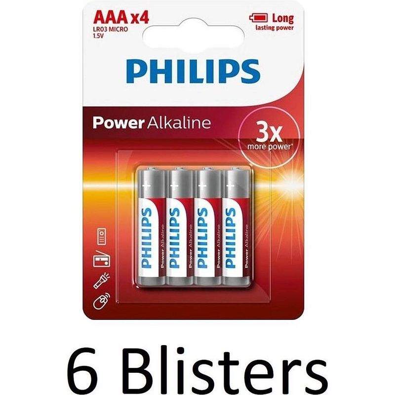 Foto van 24 stuks (6 blisters a 4 st) philips power alkaline aaa