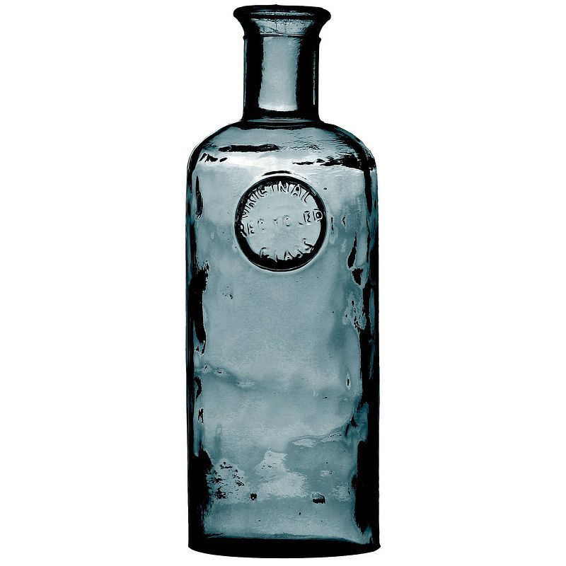 Foto van Natural living bloemenvaas olive bottle - marine blauw transparant - glas - d13 x h27 cm - fles vazen - vazen