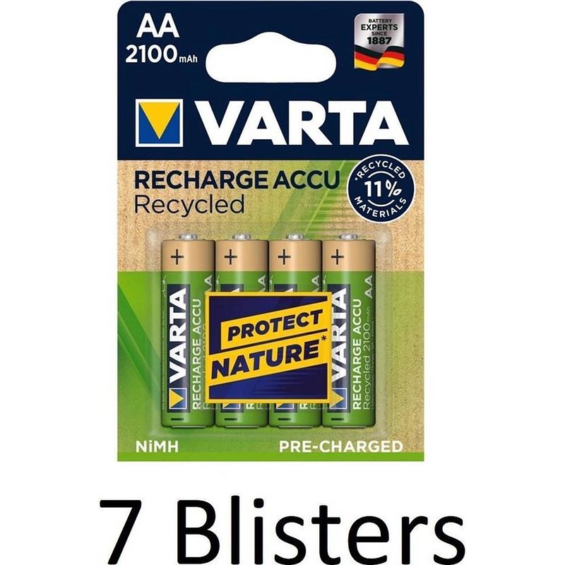 Foto van 28 stuks (7 blisters a 4 st) varta recycled aa oplaadbare batterijen - 2100 mah