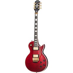 Foto van Epiphone alex lifeson les paul custom axcess quilt ruby elektrische gitaar met koffer