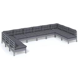 Foto van Vidaxl 10-delige loungeset met kussens massief grenenhout grijs