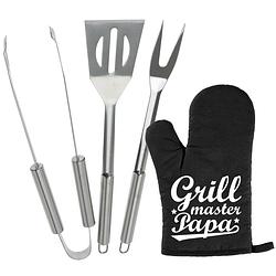 Foto van Bbq/barbecue gereedschap set 3-delig rvs met bbq handschoen grillmaster papa - barbecuegereedschapset