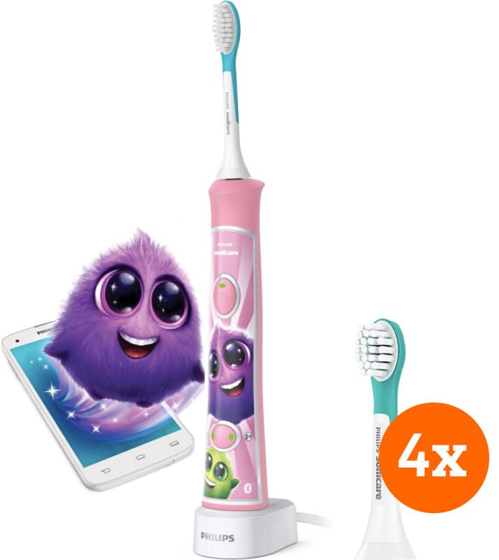 Foto van Philips sonicare for kids connected hx6352/42 + kids opzetborstels vanaf 3 jaar (4 stuks)