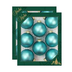 Foto van 16x stuks glazen kerstballen 7 cm spa velvet blauw - kerstbal