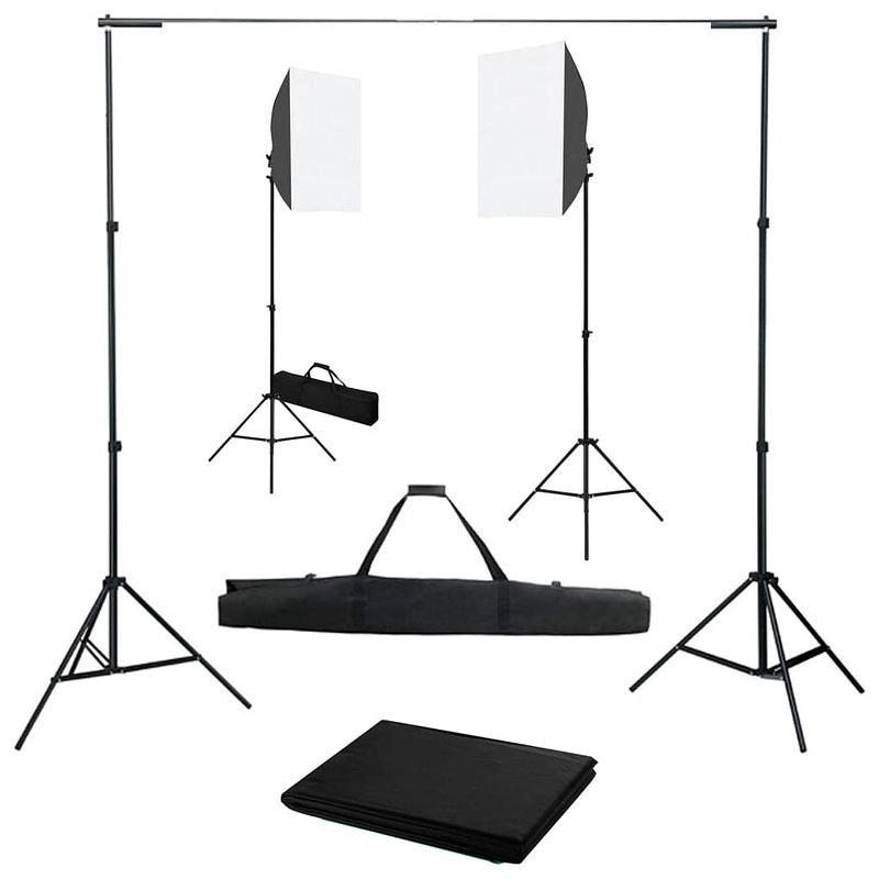 Foto van Vidaxl fotostudioset met softboxlampen en achtergrond