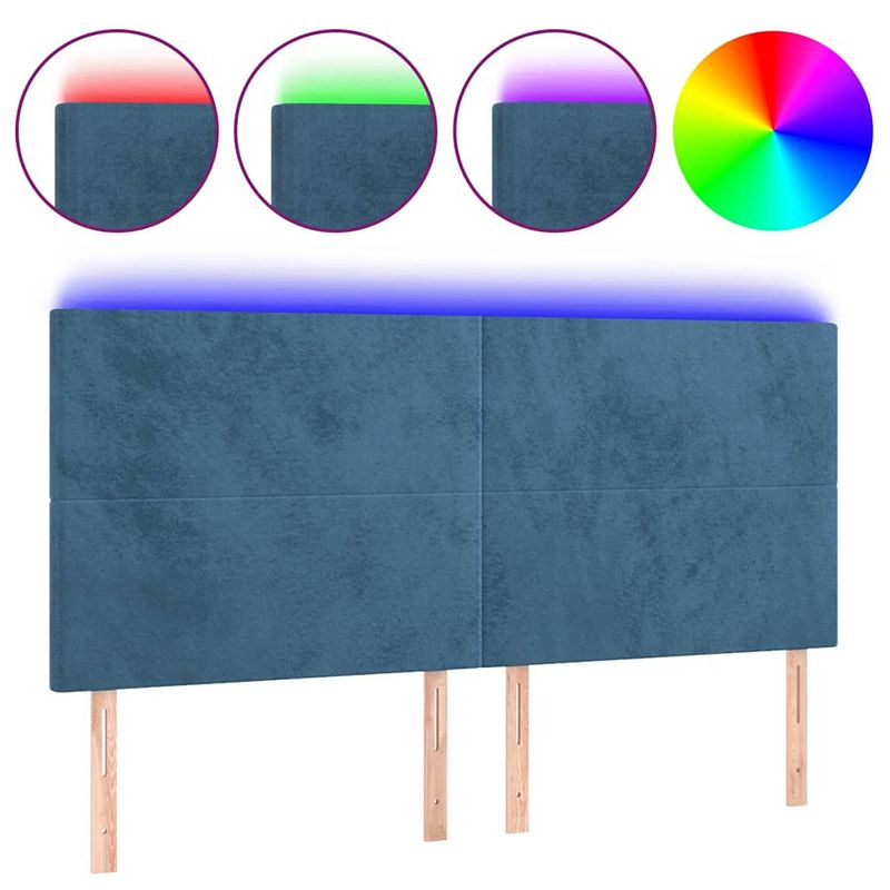 Foto van Vidaxl hoofdbord led 180x5x118/128 cm fluweel donkerblauw