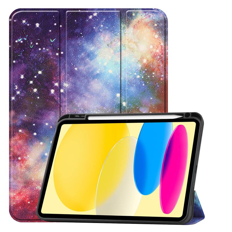 Foto van Basey ipad 10 hoes case hoesje hard cover - ipad 10 2022 hoesje bookcase uitsparing apple pencil - galaxy