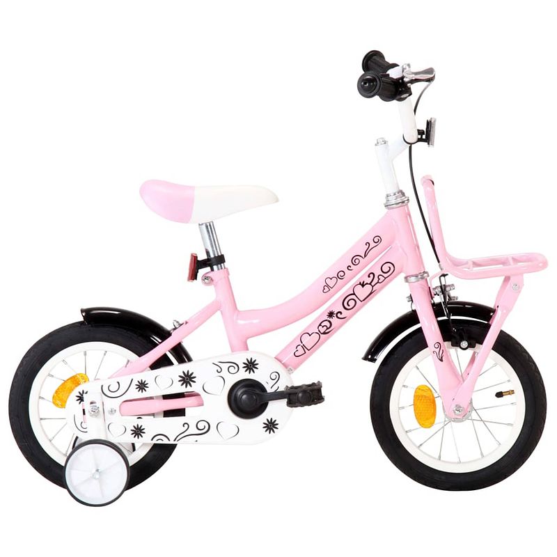 Foto van Vidaxl kinderfiets met voordrager 12 inch wit en roze