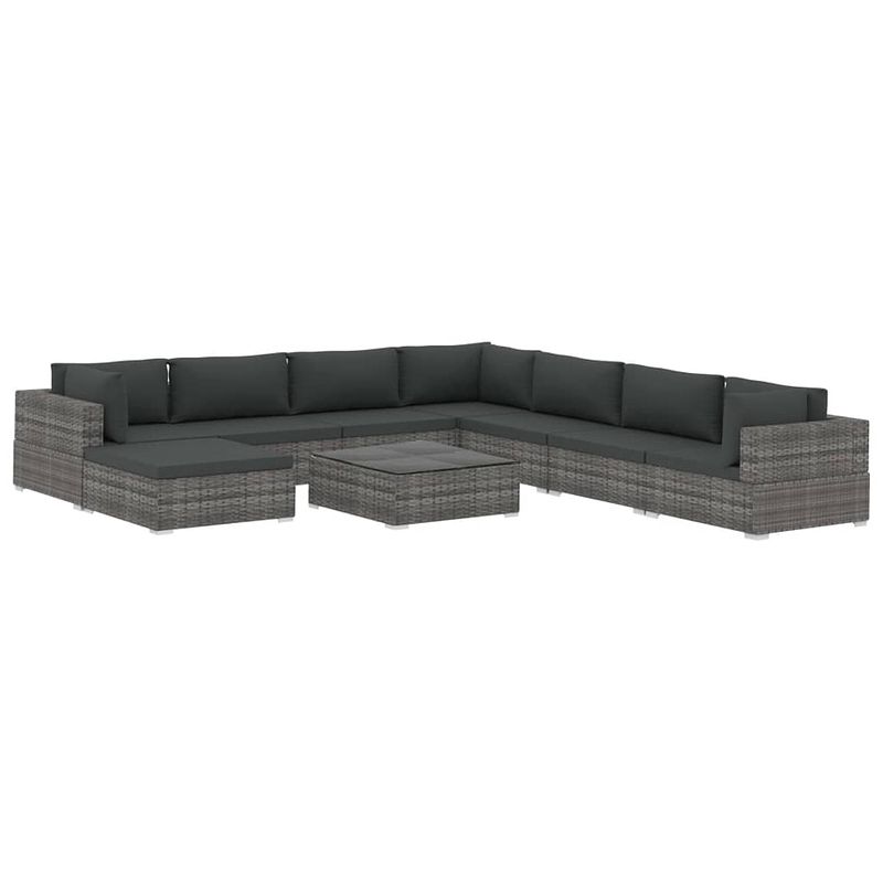 Foto van Vidaxl 9-delige loungeset met kussens poly rattan grijs