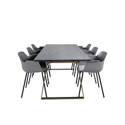 Foto van Estelleblbr eethoek eetkamertafel zwart, marmer en 6 comfort eetkamerstal grijs.