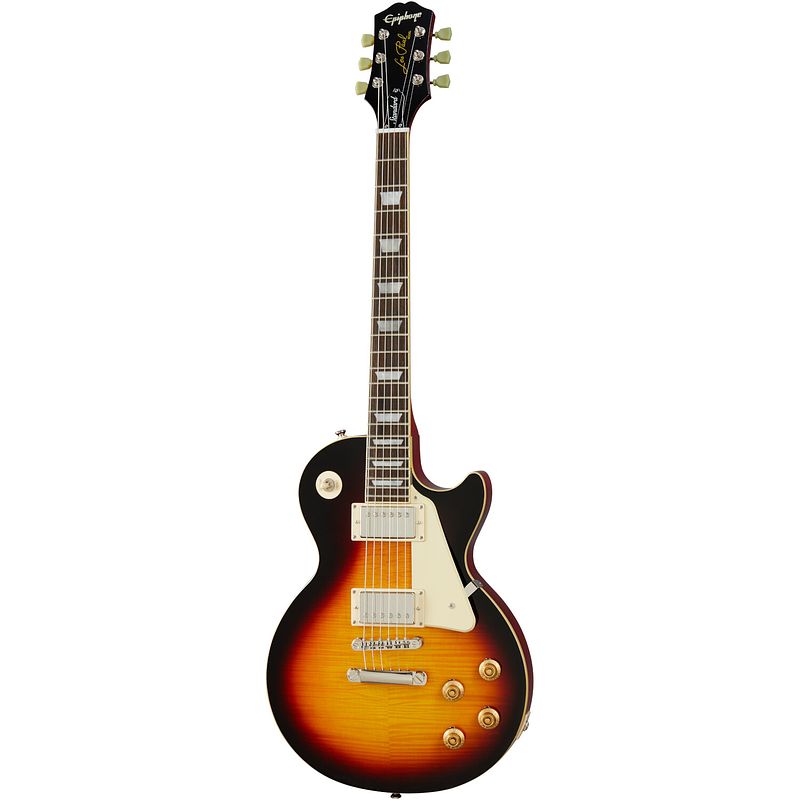 Foto van Epiphone les paul standard 's50s vintage sunburst satin elektrische gitaar