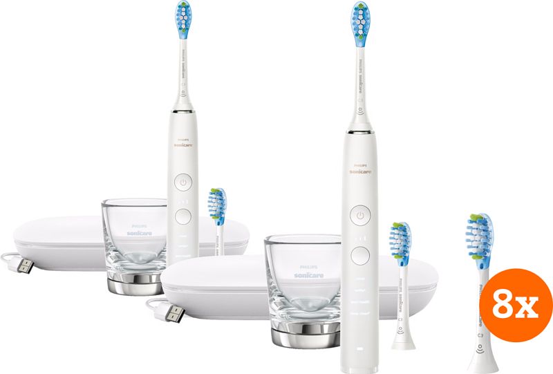 Foto van Philips sonicare diamondclean 9000 hx9913/17 duo pack + opzetborstels (8 stuks)