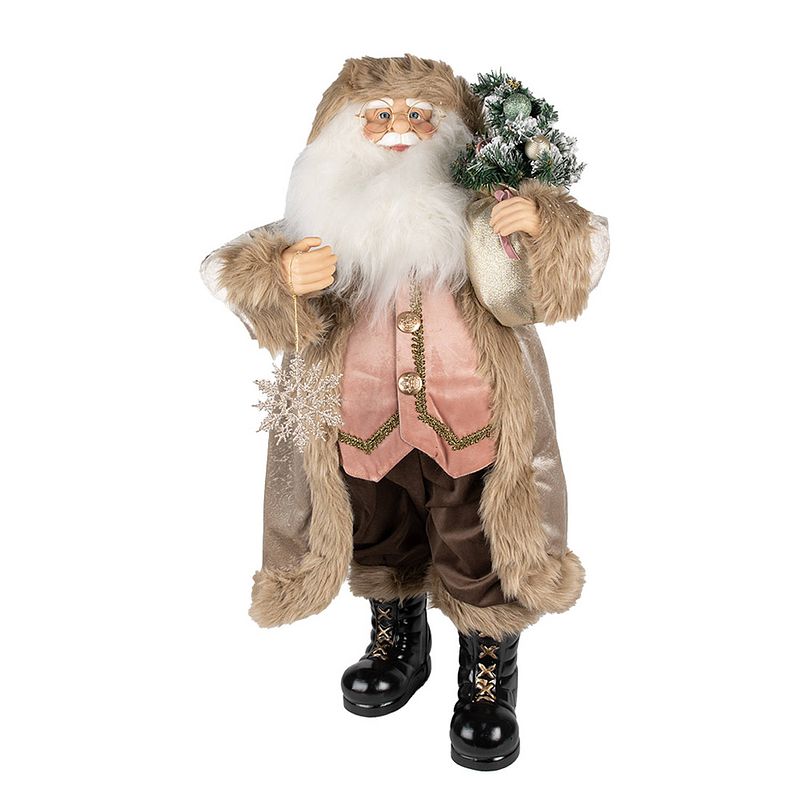 Foto van Clayre & eef beeld kerstman 47 cm beige bruin kunststof kerstfiguren beige kerstfiguren