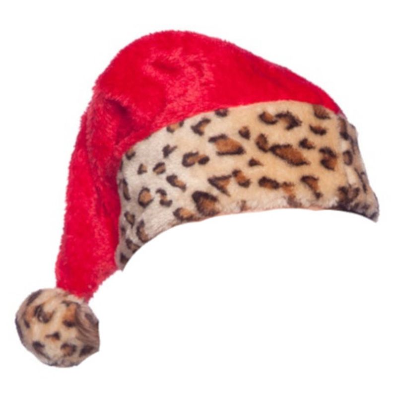 Foto van Folat kerstmuts luipaard 28 cm polyester rood/bruin