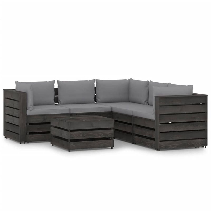 Foto van Vidaxl 6-delige loungeset met kussens grijs geïmpregneerd hout