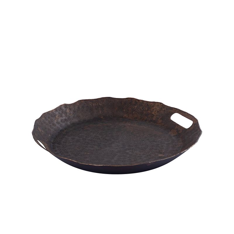 Foto van Ptmd semin copper alu round rustic tray wavy edge s