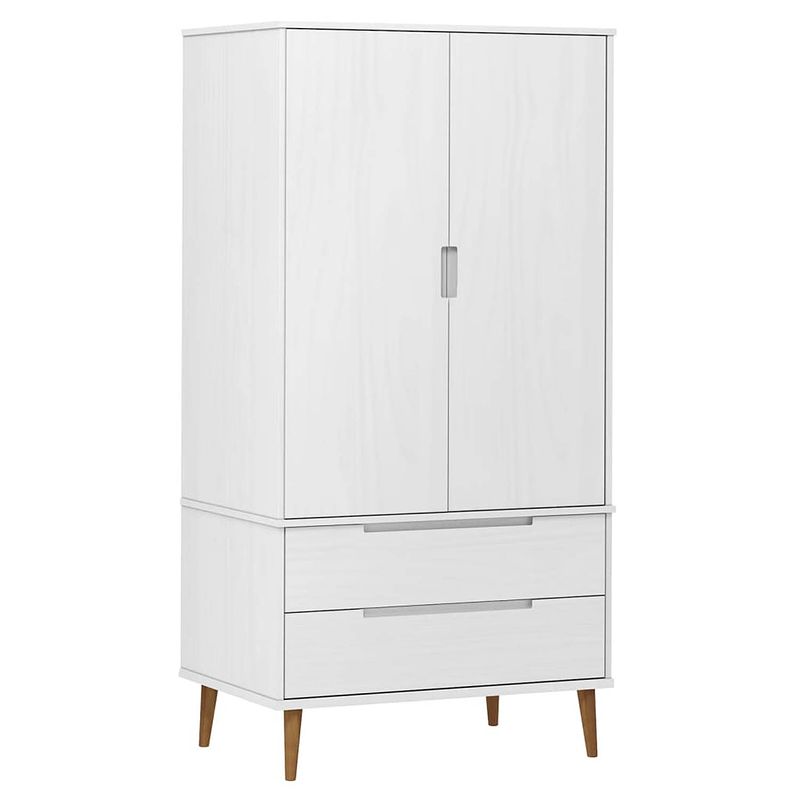 Foto van The living store molde kledingkast - 90 x 55 x 175 cm - wit - massief grenenhout met uv-vernis