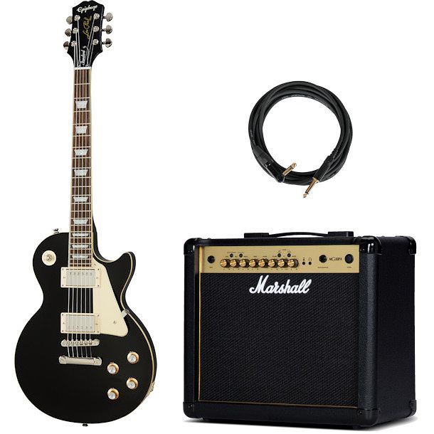 Foto van Epiphone les paul standard 's60s ebony elektrische gitaar + versterker + instrumentkabel