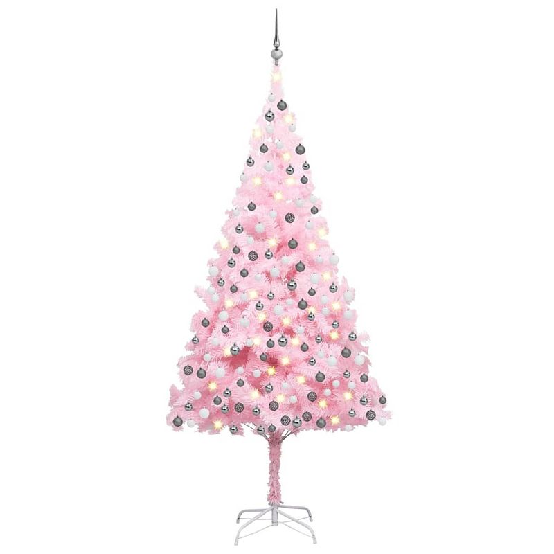 Foto van Vidaxl kunstkerstboom met led's en kerstballen 240 cm pvc roze