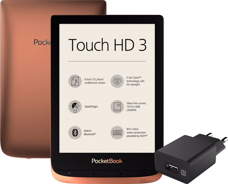 Foto van Pocketbook touch hd 3 + xtrememac oplader met usb a poort 12w zwart