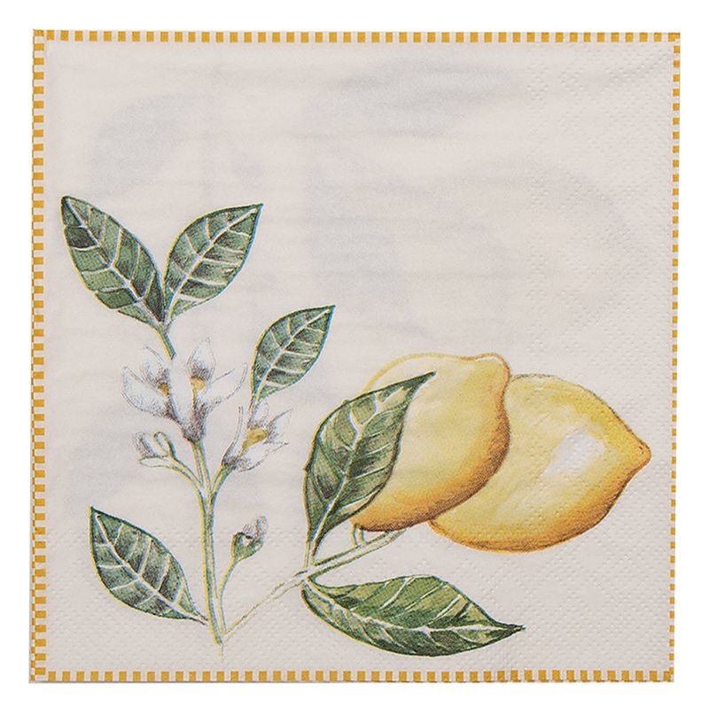 Foto van Haes deco - set van 4 wegwerpservetten - 33x33 cm (20 stuks in verpakking) - papier - lemons and leafs