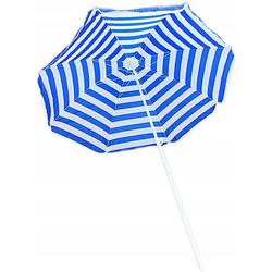 Foto van Luxe zonneparasol - inklapbare strandparasol parasol voor terras/tuin/strand/camping/zwembad - ø170 cm groot - blauw/wit