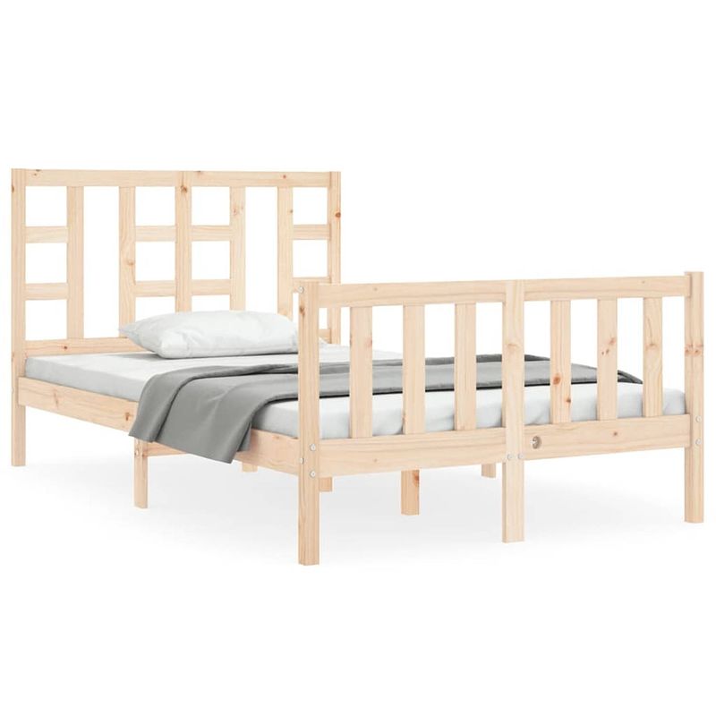 Foto van The living store bedframe - massief grenenhout - 195.5 x 125.5 x 100 cm - multiplex lattenbodem - functioneel hoofd- en