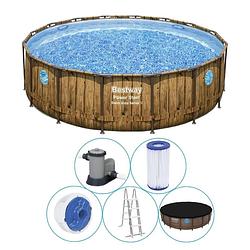 Foto van Bestway - power steel swim vista - opzetzwembad inclusief filterpomp en accessoires - 549x122 cm - houtprint - rond