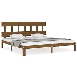 Foto van The living store bedframe - massief grenenhout - honingbruin - 203.5 x 203.5 x 81 cm - geschikte matras- 200 x 200 cm