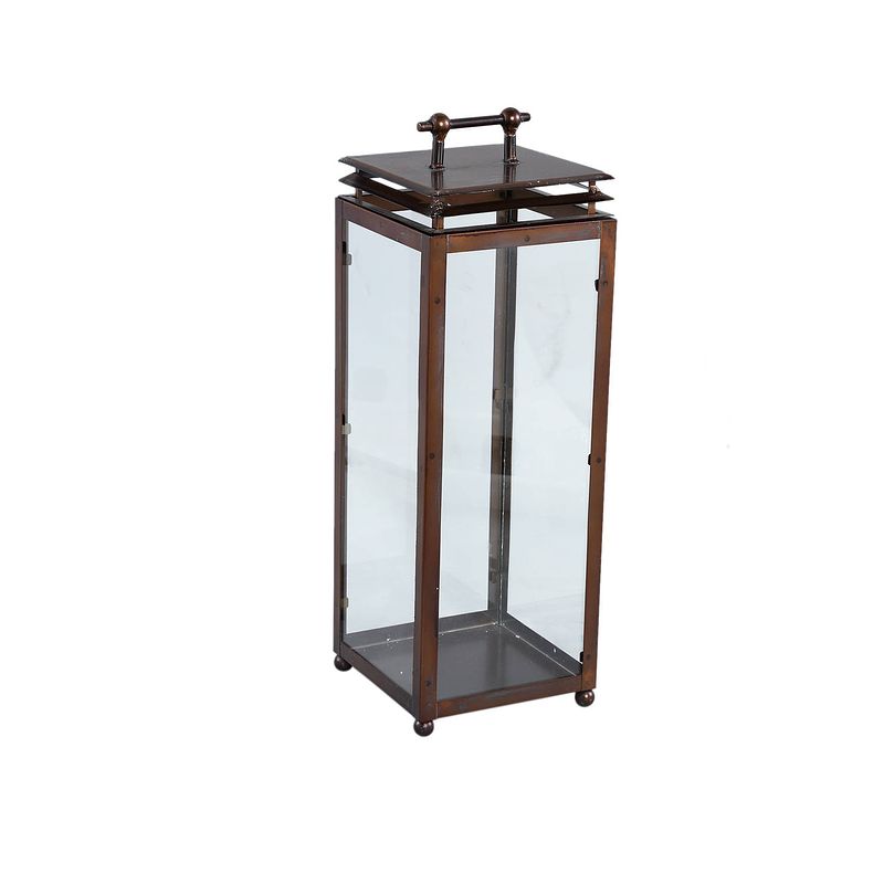 Foto van Ptmd dunja copper metal and glass lantern rectangle