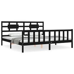 Foto van The living store bed the living store - massief grenenhouten bedframe - 205.5 x 205.5 x 100 cm - zwart