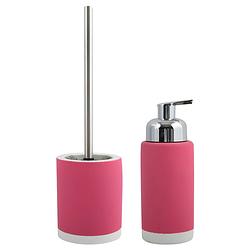 Foto van Msv badkamer accessoires set - fuchsia roze - zeeppompje/wc-borstel - badkameraccessoireset