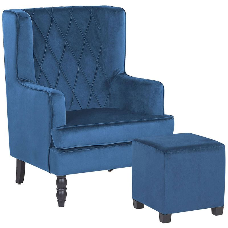 Foto van Beliani sandset - fauteuil met hocker-blauw-fluweel