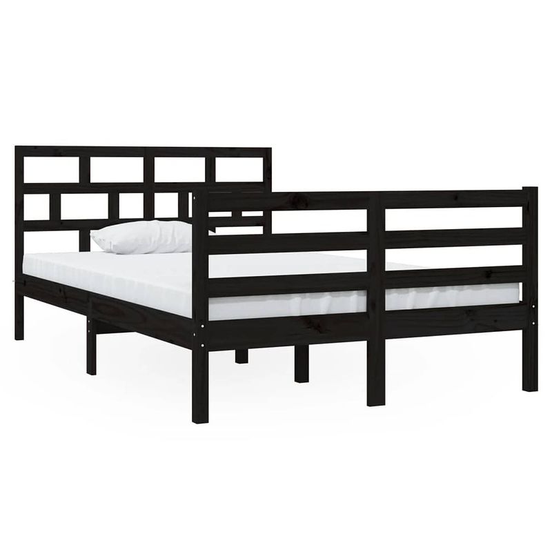 Foto van The living store bedframe grenenhout - zwart - 195.5 x 126 x 100 cm - geschikt voor 120 x 190 cm matras