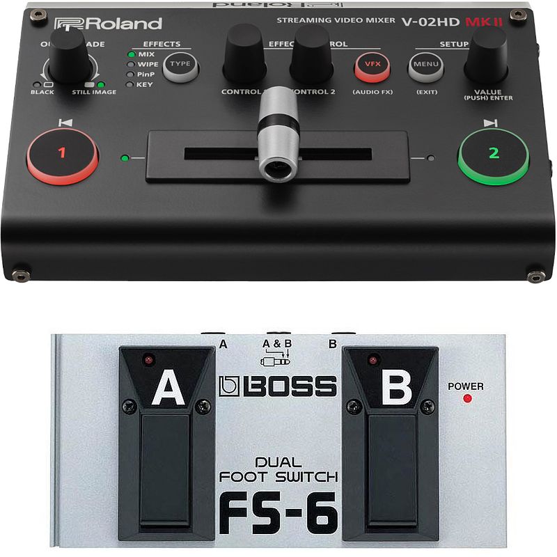 Foto van Roland v-02hd mk ii live streaming video mixer + boss fs-6 voetschakelaar