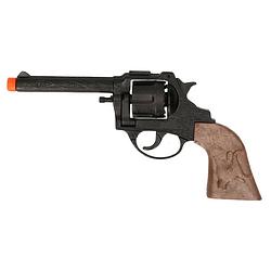 Foto van Cowboy speelgoed revolver/pistool metaal 12 schots plaffertjes - verkleedattributen
